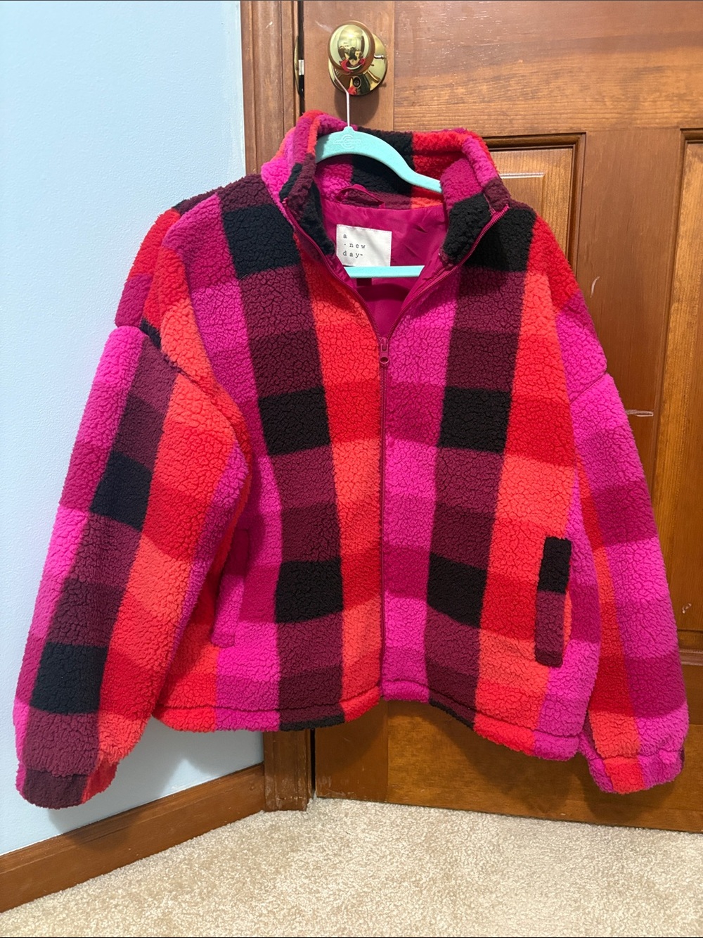 a new day | Plaid Sherpa Zip Jacket